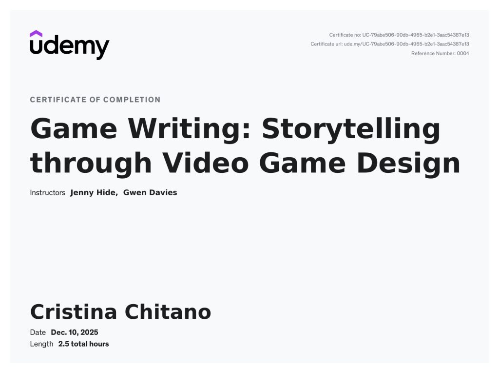 alt="certificate-of-attendance-game-writing-storytelling-videgame-design"